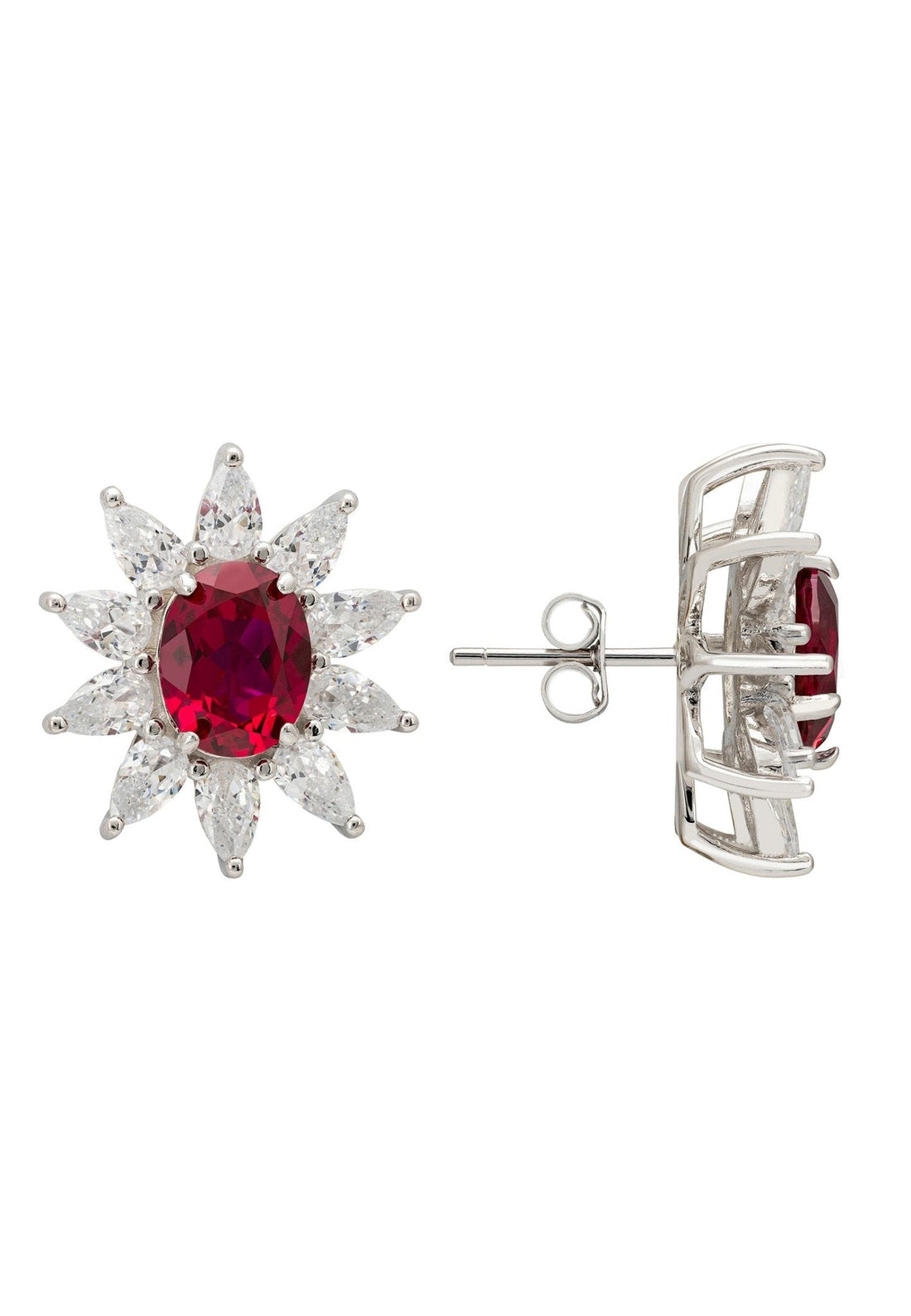 Daisy Gemstone Stud Earrings Ruby Silver