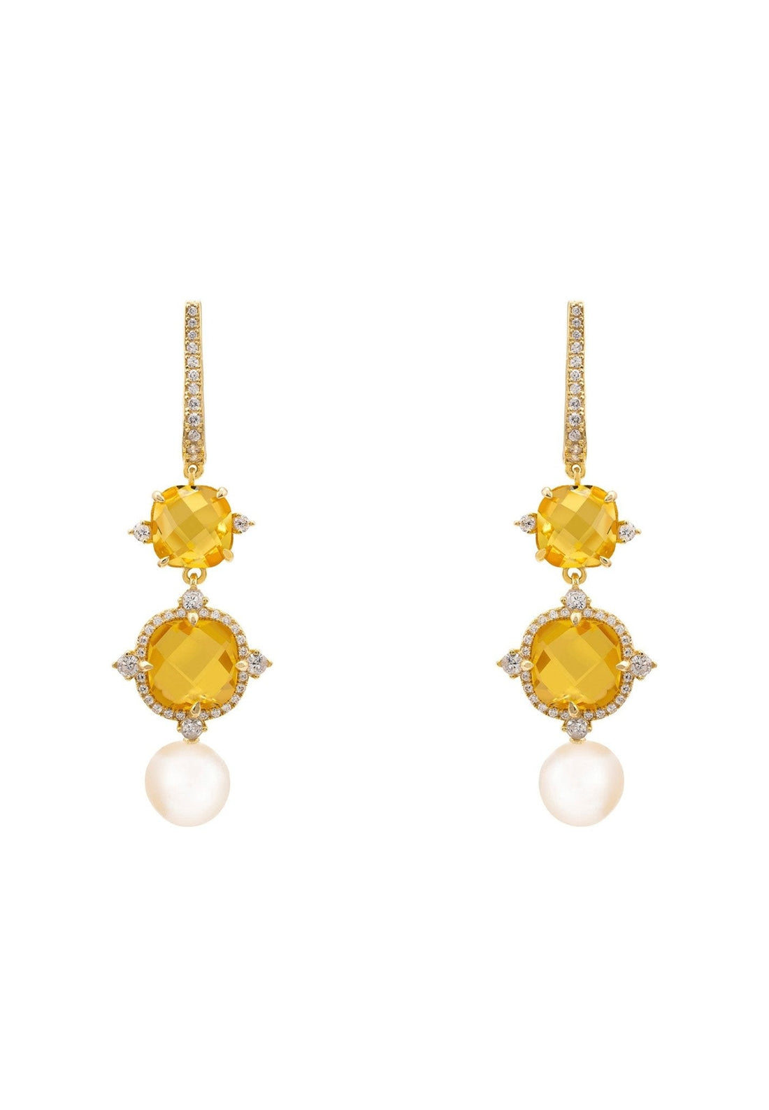 Marguerite Pearl & Citrine Earrings Gold