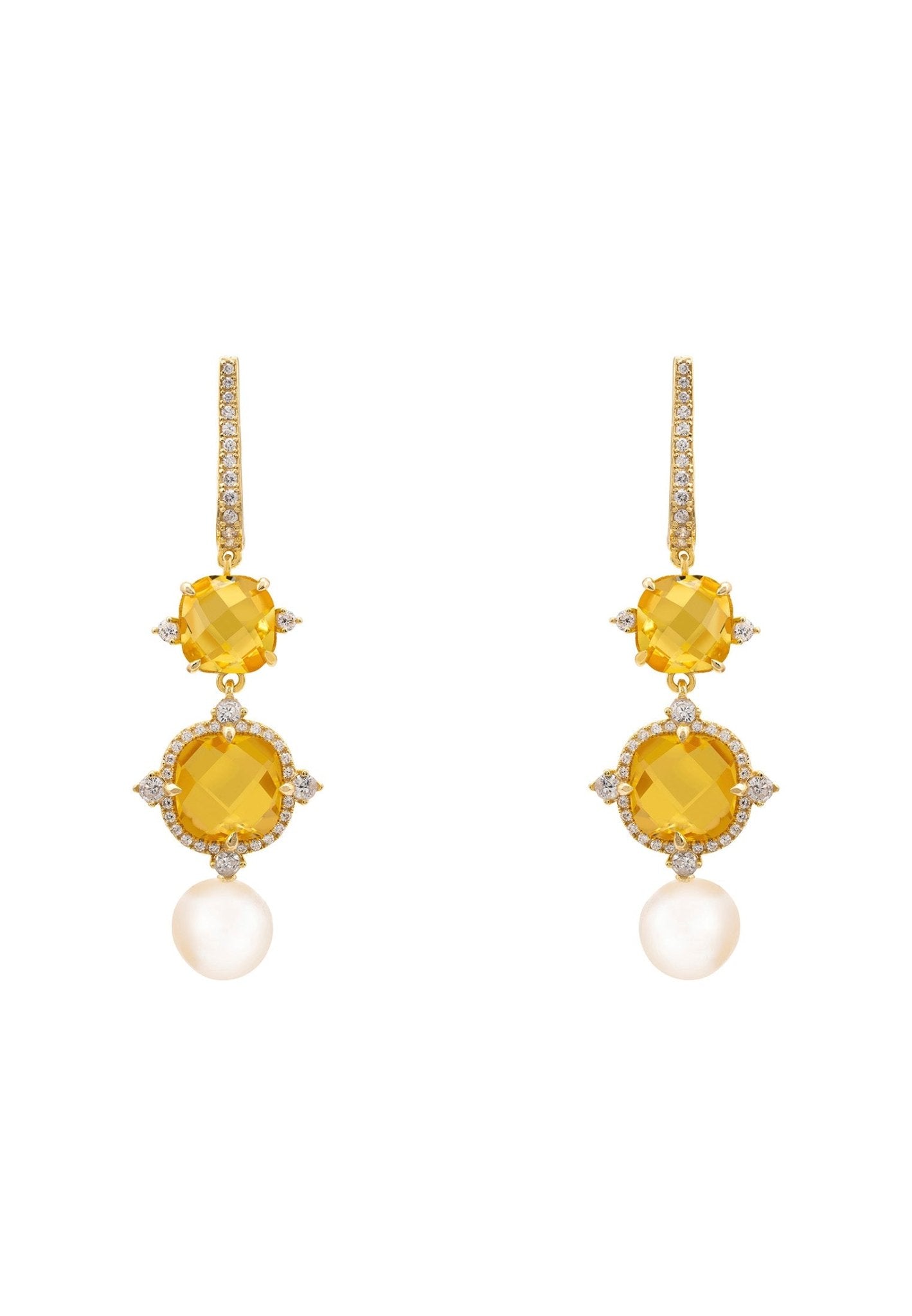 Marguerite Pearl & Citrine Earrings Gold