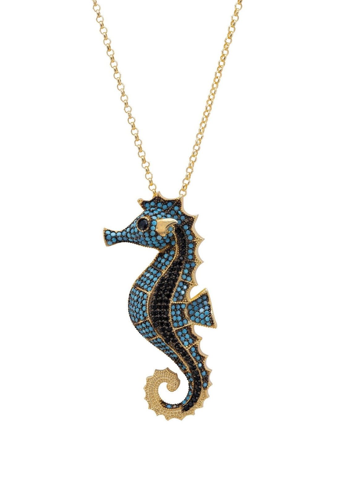 Seahorse Pendant Necklace Gold Turquoise