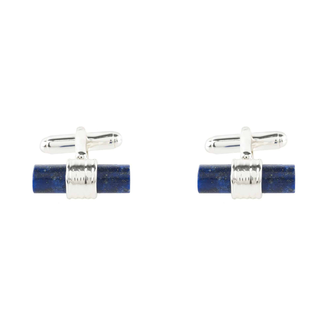 Cylindrical Cufflink Silver Blue Lapis Lazuli