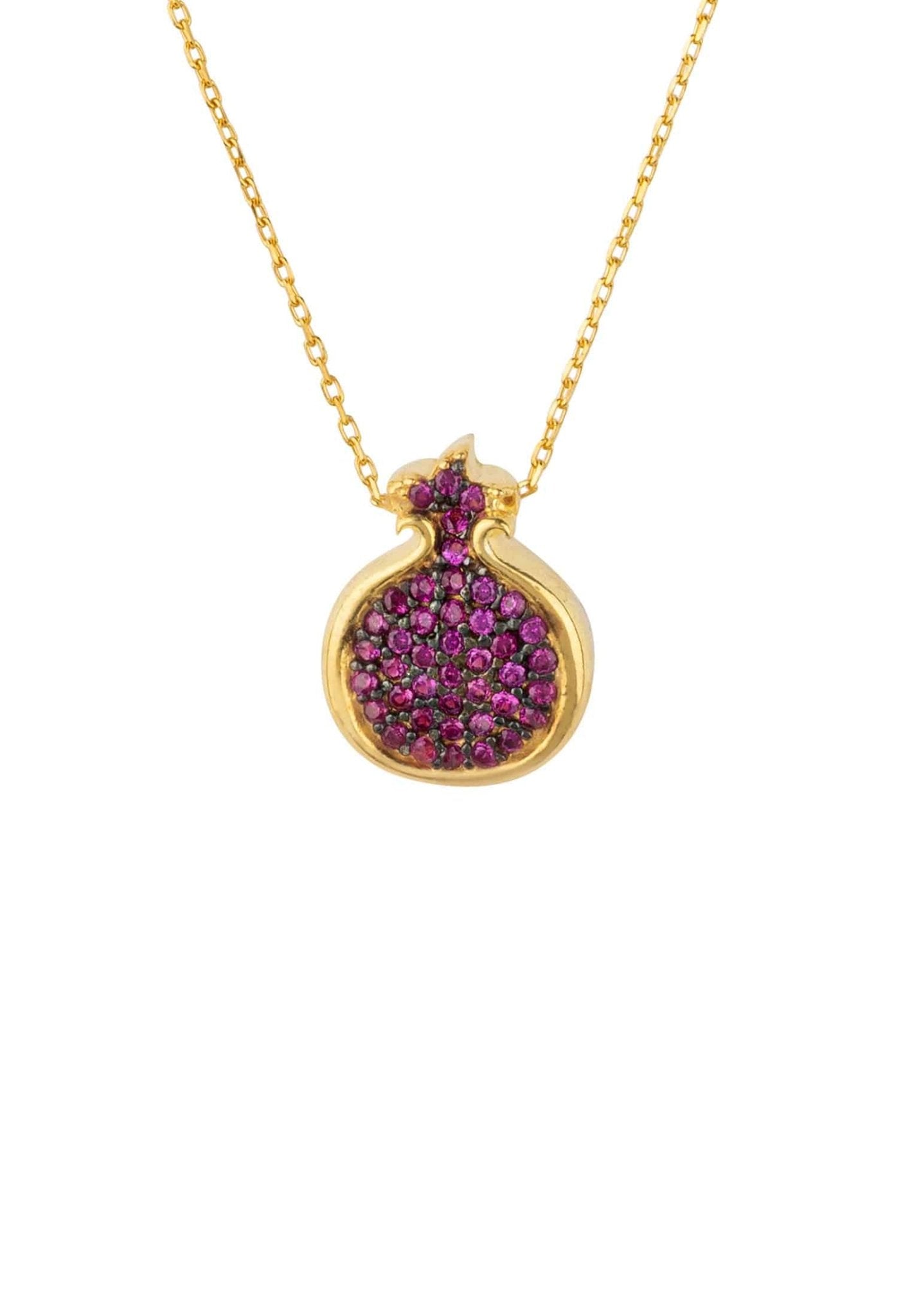 Pomegranate Ruby Pink Pendant Necklace Gold