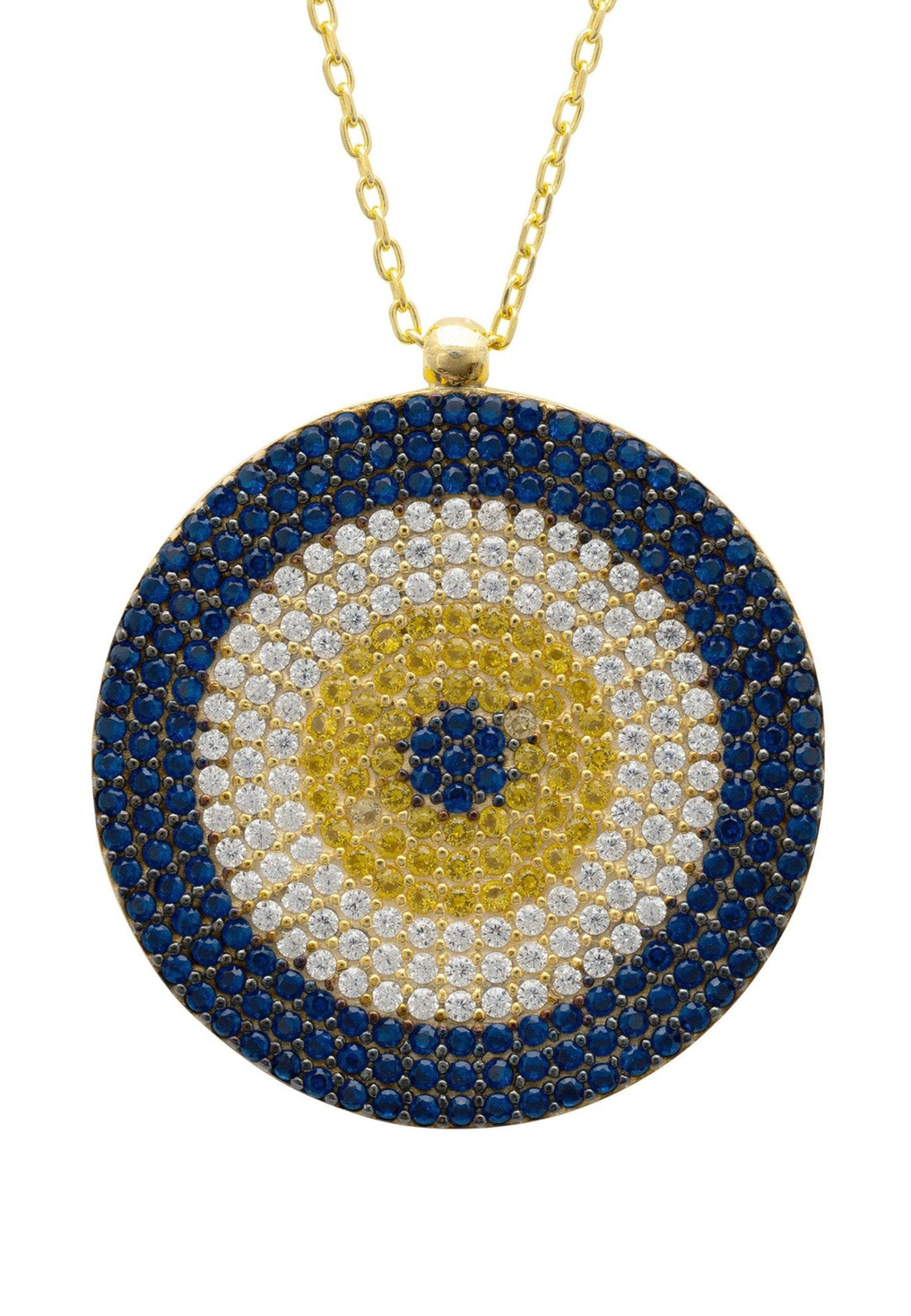 Evil Eye Pendant Necklace Large Blue Gold