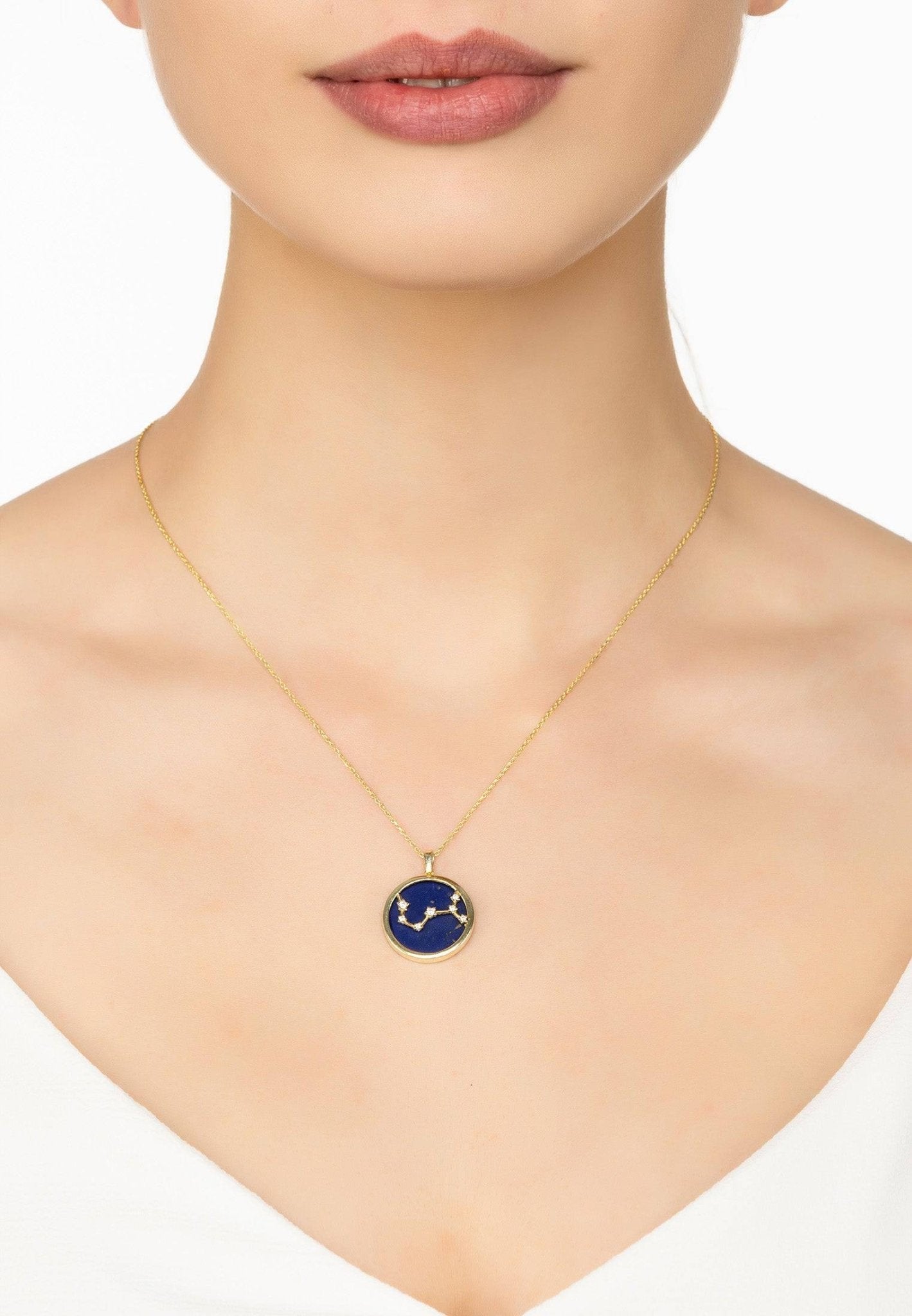 Zodiac Lapis Lazuli Gemstone Star Constellation Pendant Necklace Gold Scorpio