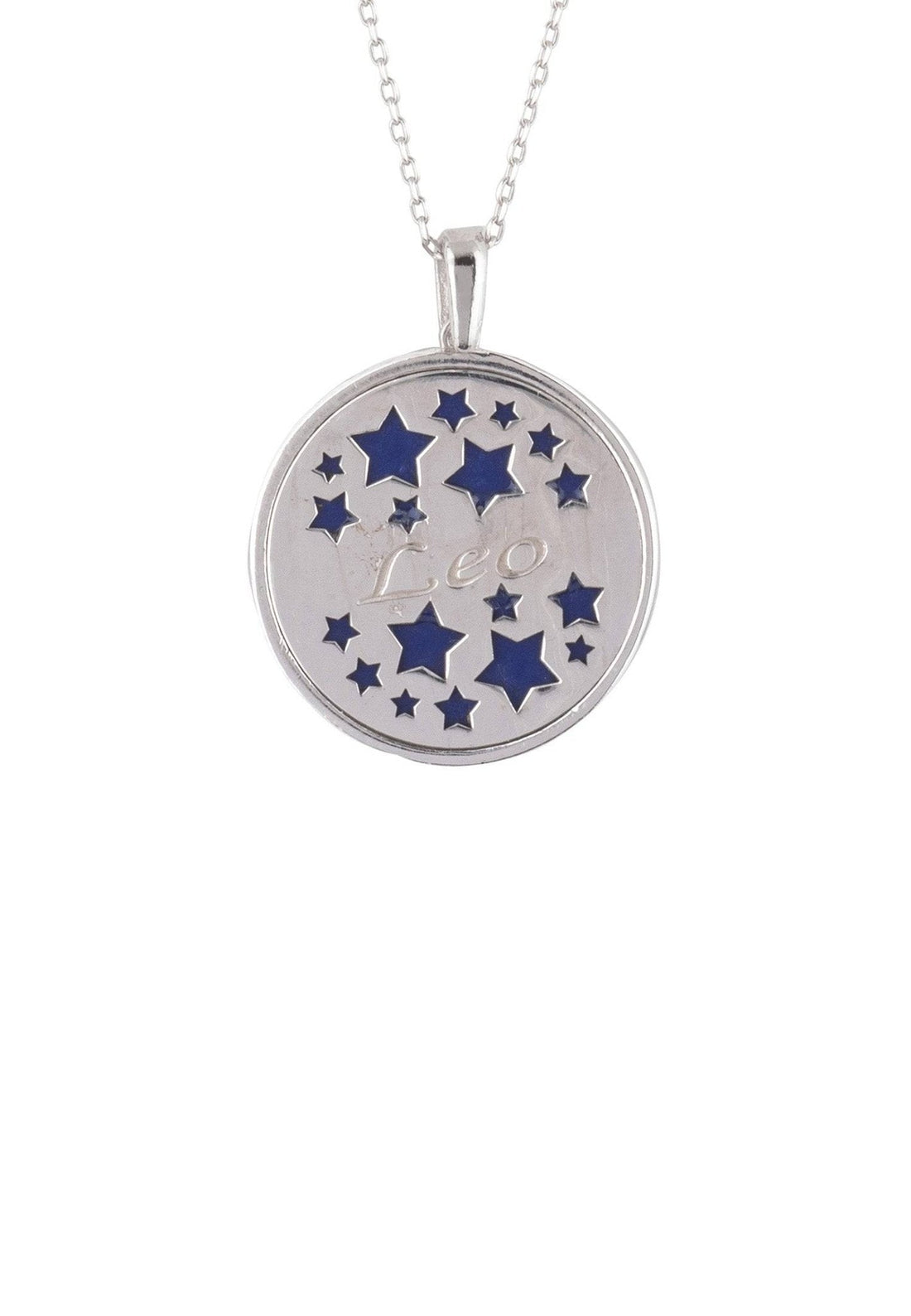 Zodiac Lapis Lazuli Gemstone Star Constellation Pendant Necklace Silver Leo