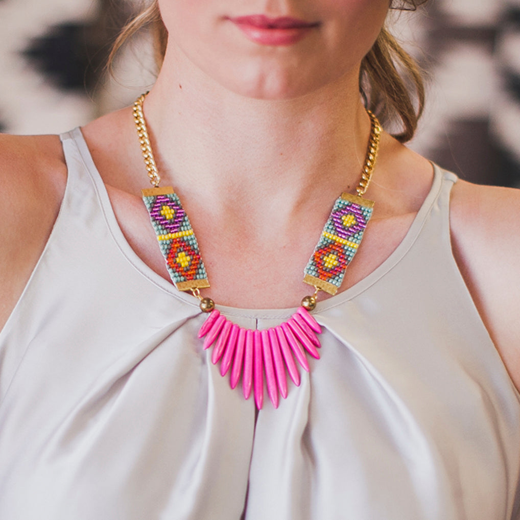 Adorn Spike Necklace - Grey and Green With Black Spikes