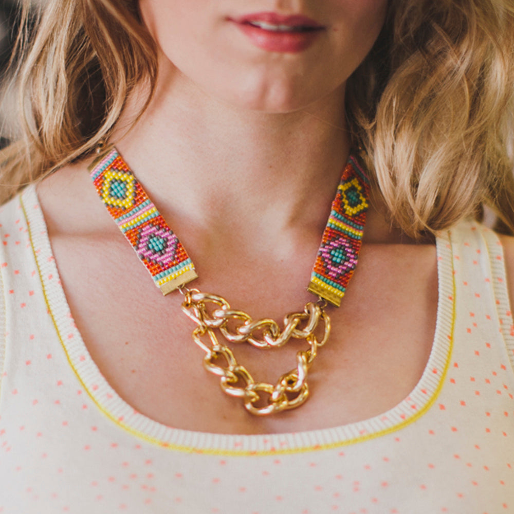 Priestess Beaded Necklace - Orange and Gold