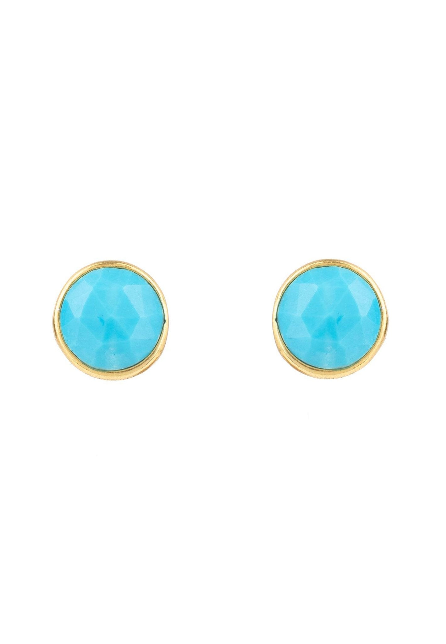 Medium Circle Gemstone Earrings Gold Turquoise