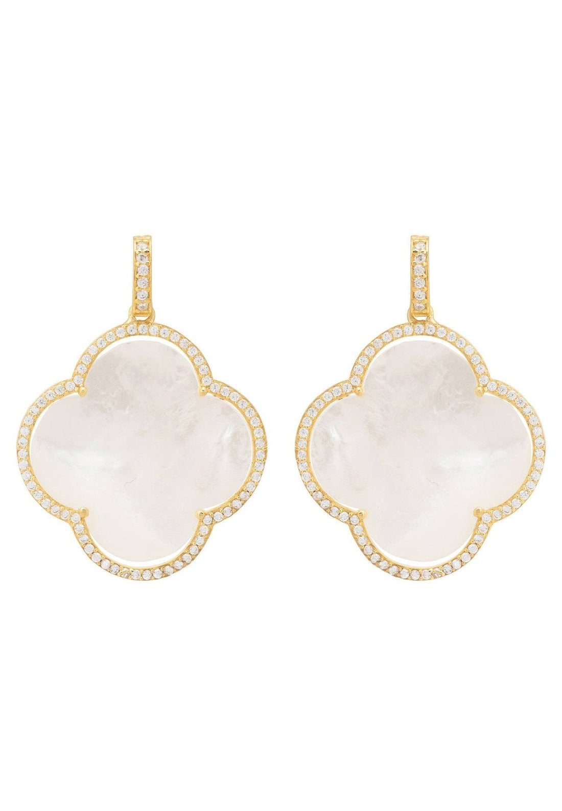 Open Clover Large Mother of Pearl Gemstone Earrings Gold