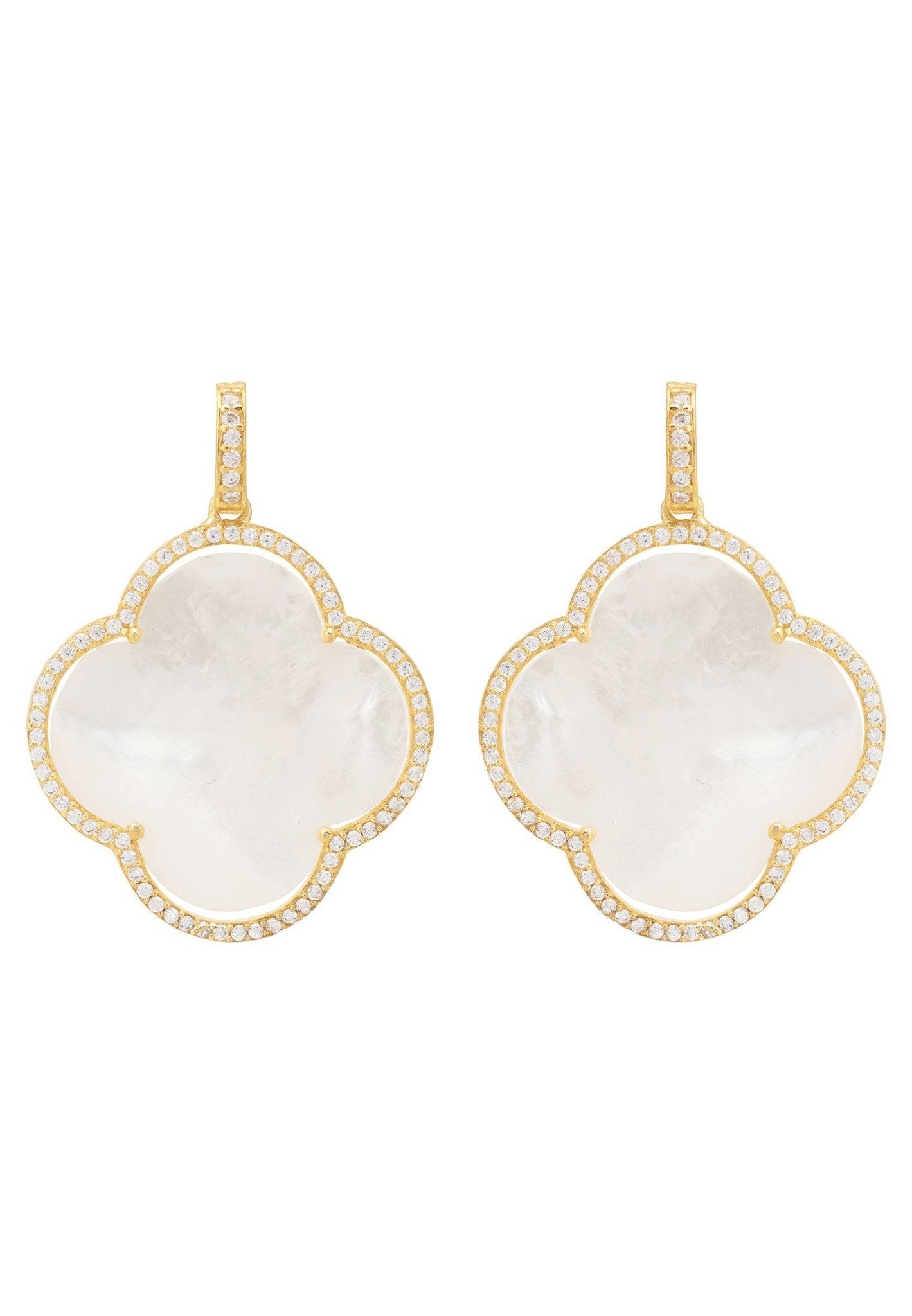 Open Clover Large Mother of Pearl Gemstone Earrings Gold