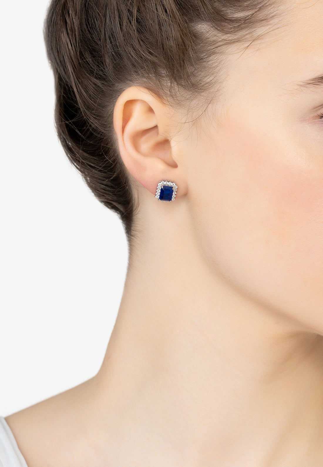 Elena Gemstone Stud Earrings Sapphire Silver