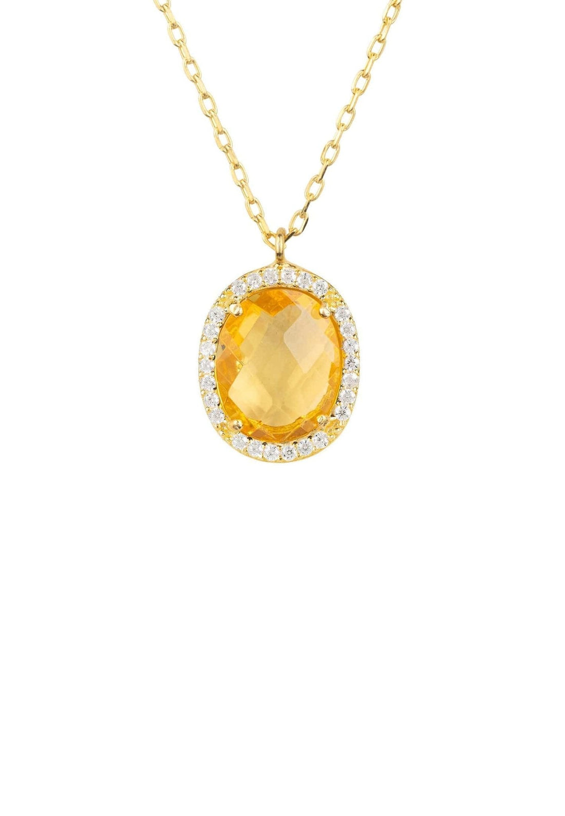 Beatrice Oval Gemstone Pendant Necklace Gold Citrine Hydro