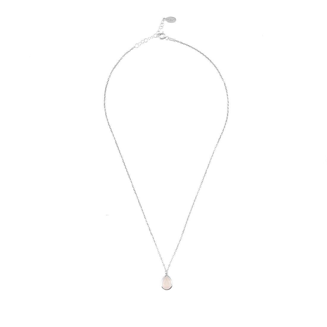 Pisa Mini Teardrop Necklace Silver Rose Quartz