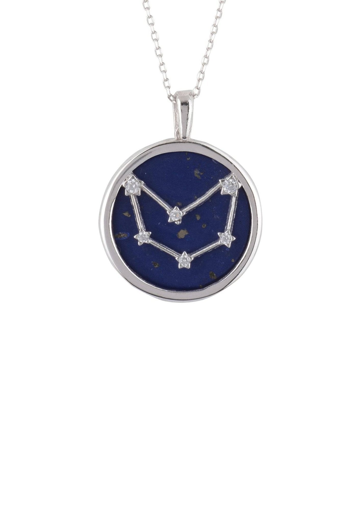 Zodiac Lapis Lazuli Gemstone Star Constellation Pendant Necklace Silver Capricorn