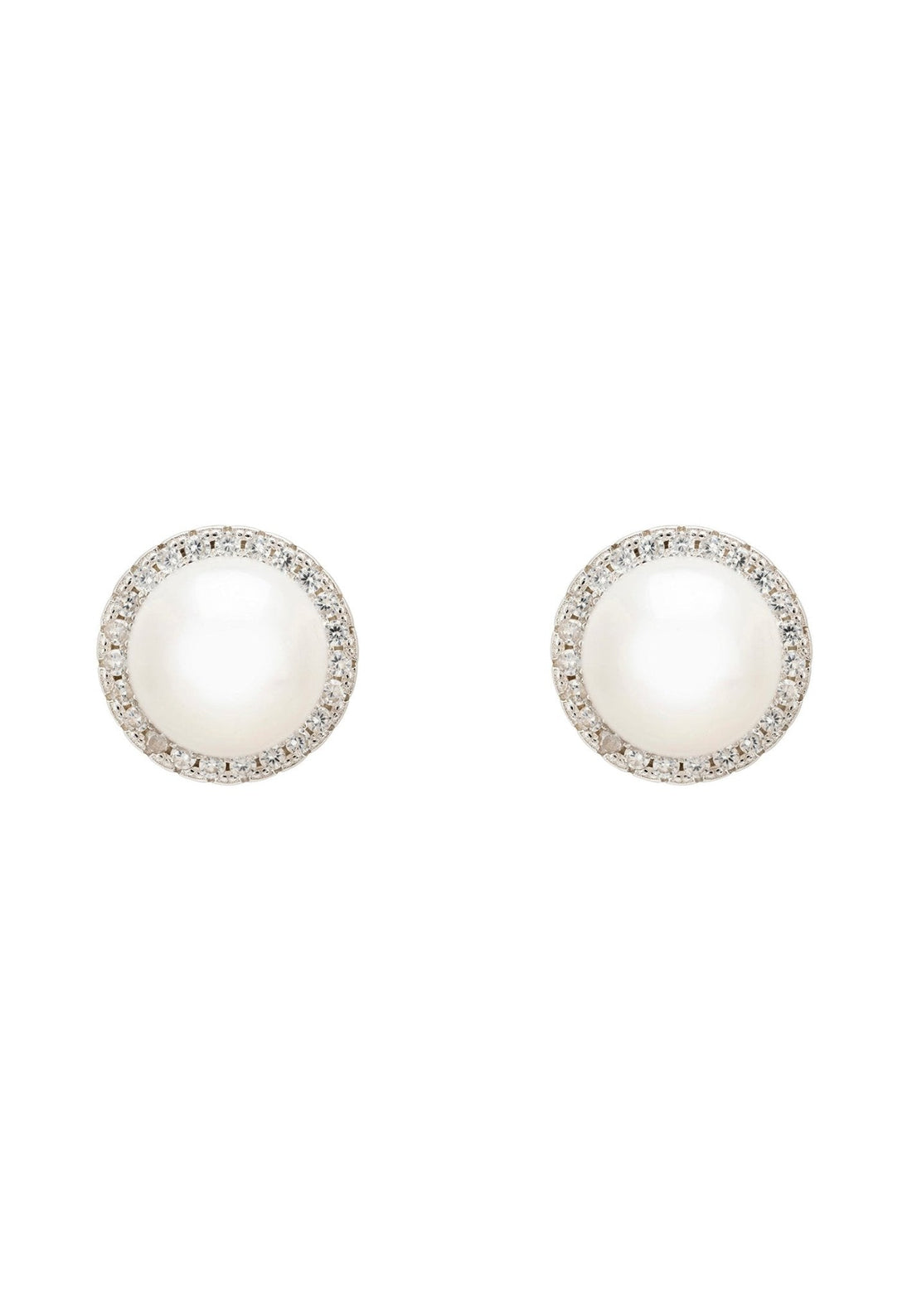 Pearl Full Halo Large Stud Earrings Silver