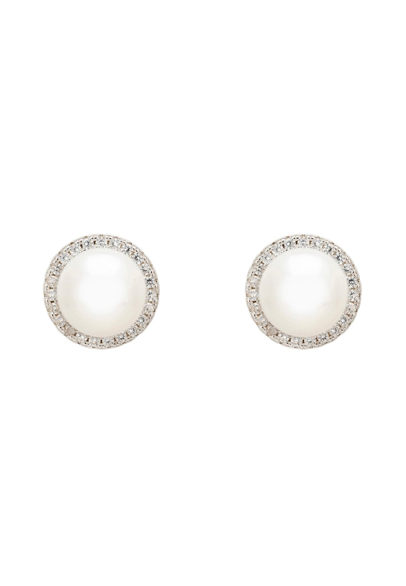 Pearl Full Halo Large Stud Earrings Silver