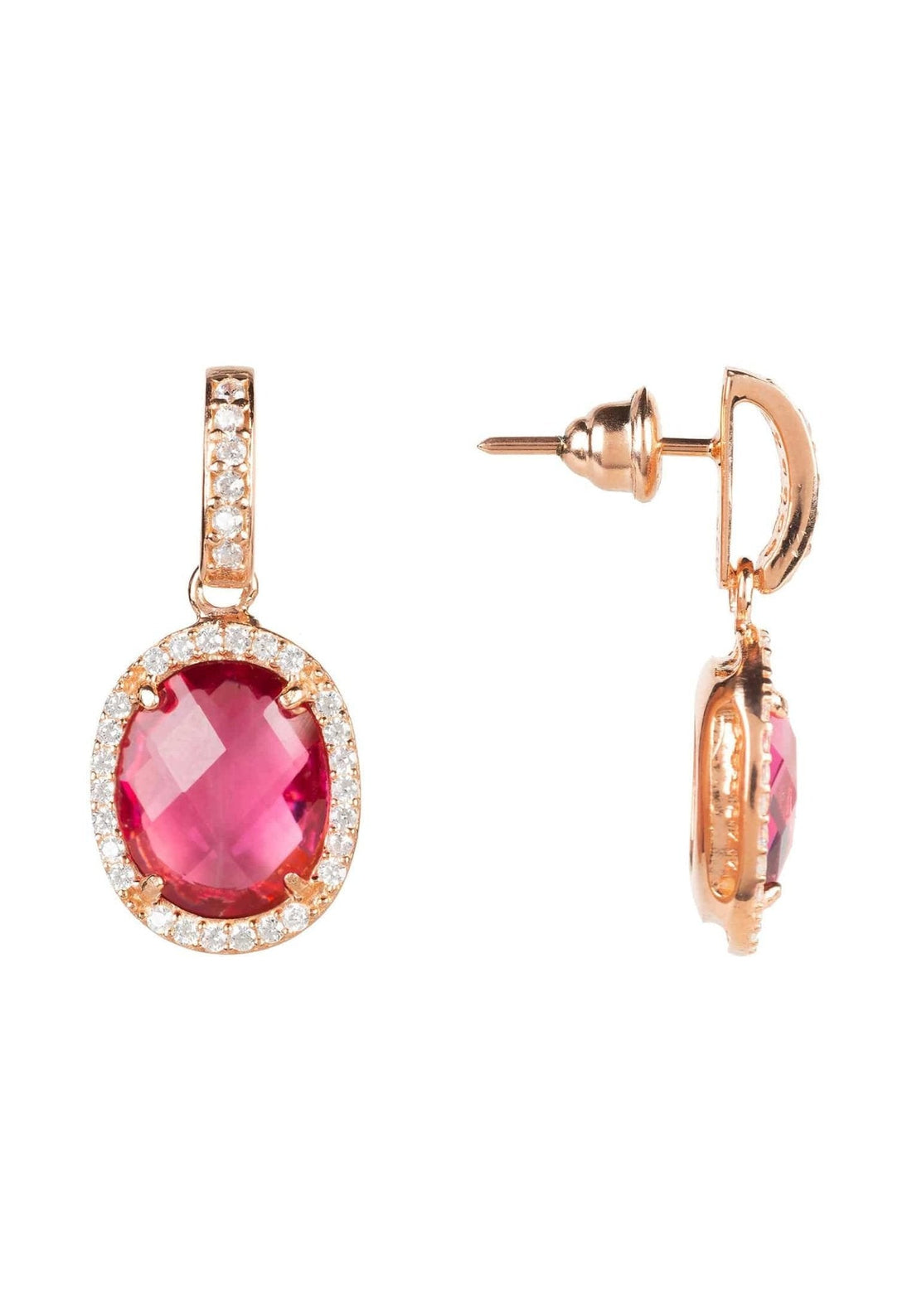 Beatrice Oval Gemstone Drop Earrings Rose Gold Pink Tourmaline