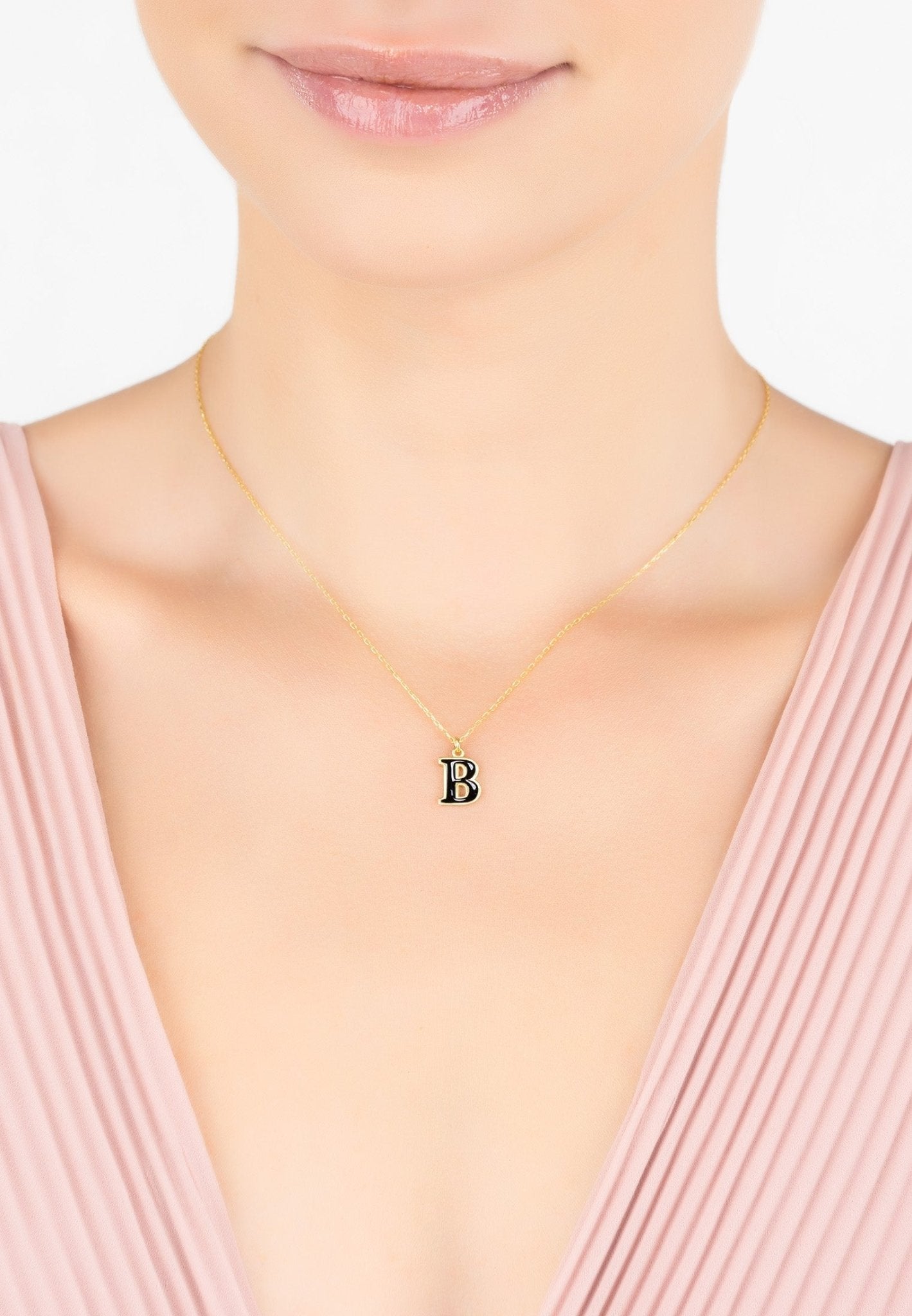 Initial Enamel Necklace Gold B