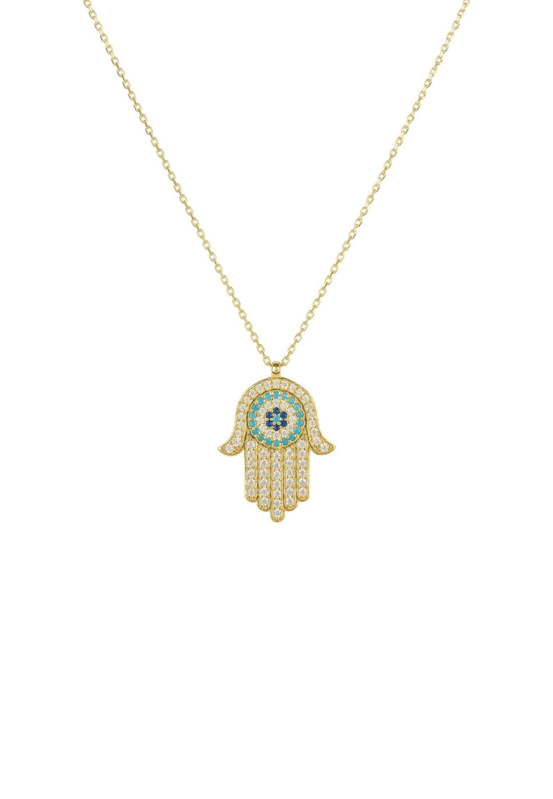 Hamsa Hand With Evil Eye Pendant Necklace Gold