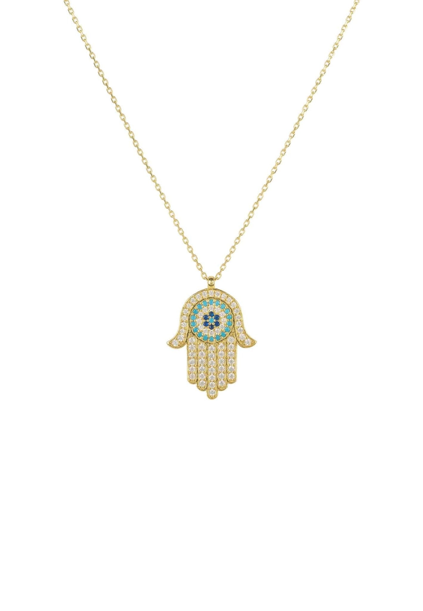 Hamsa Hand With Evil Eye Pendant Necklace Gold