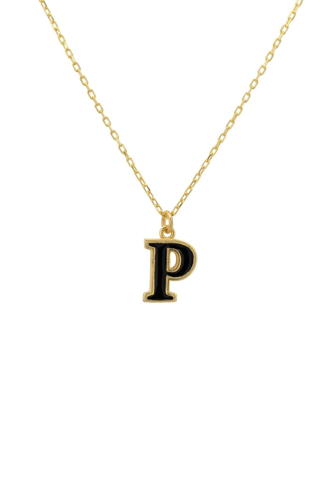 Initial Enamel Necklace Gold P