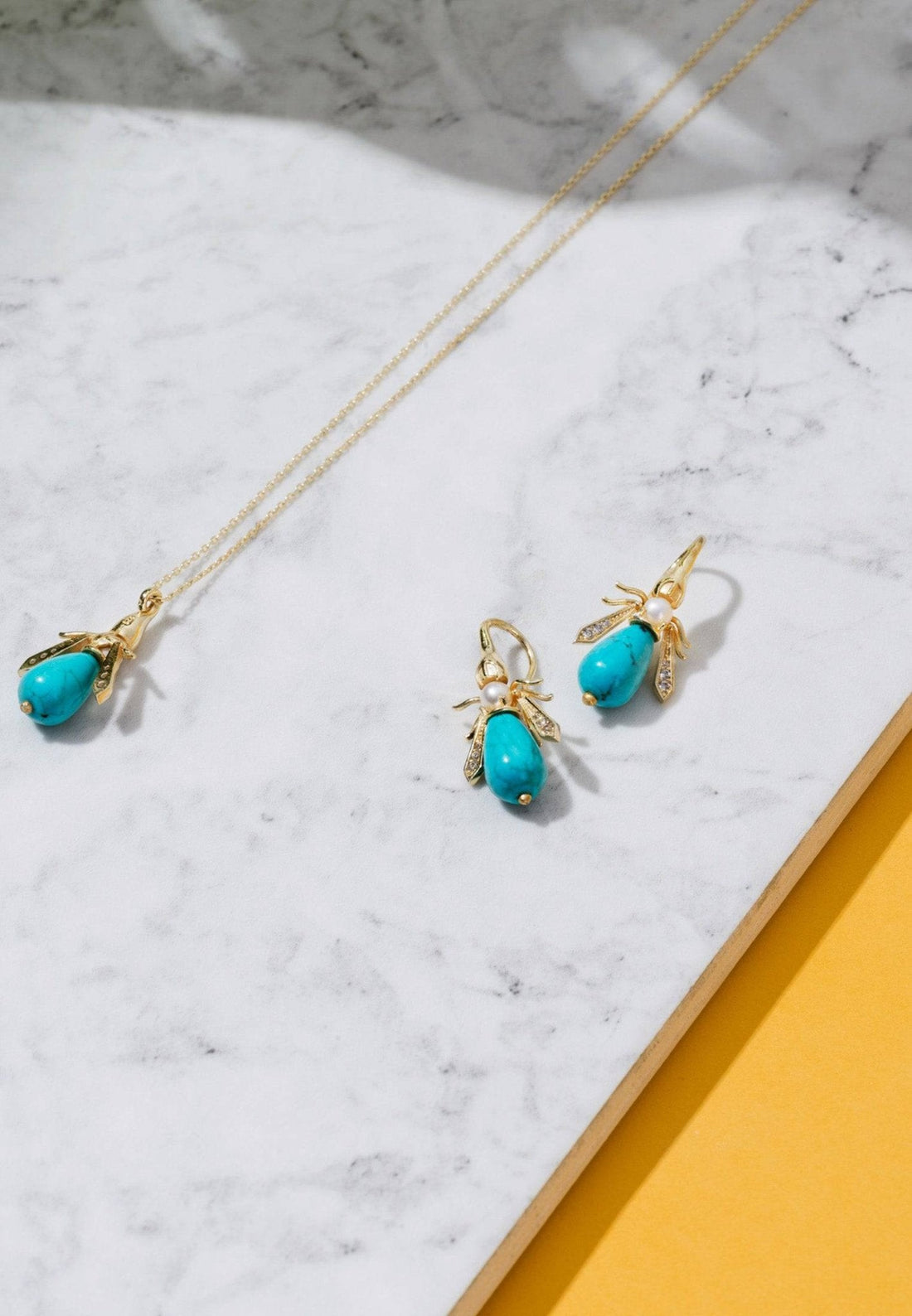 Turquoise Honey Bee Earrings Gold