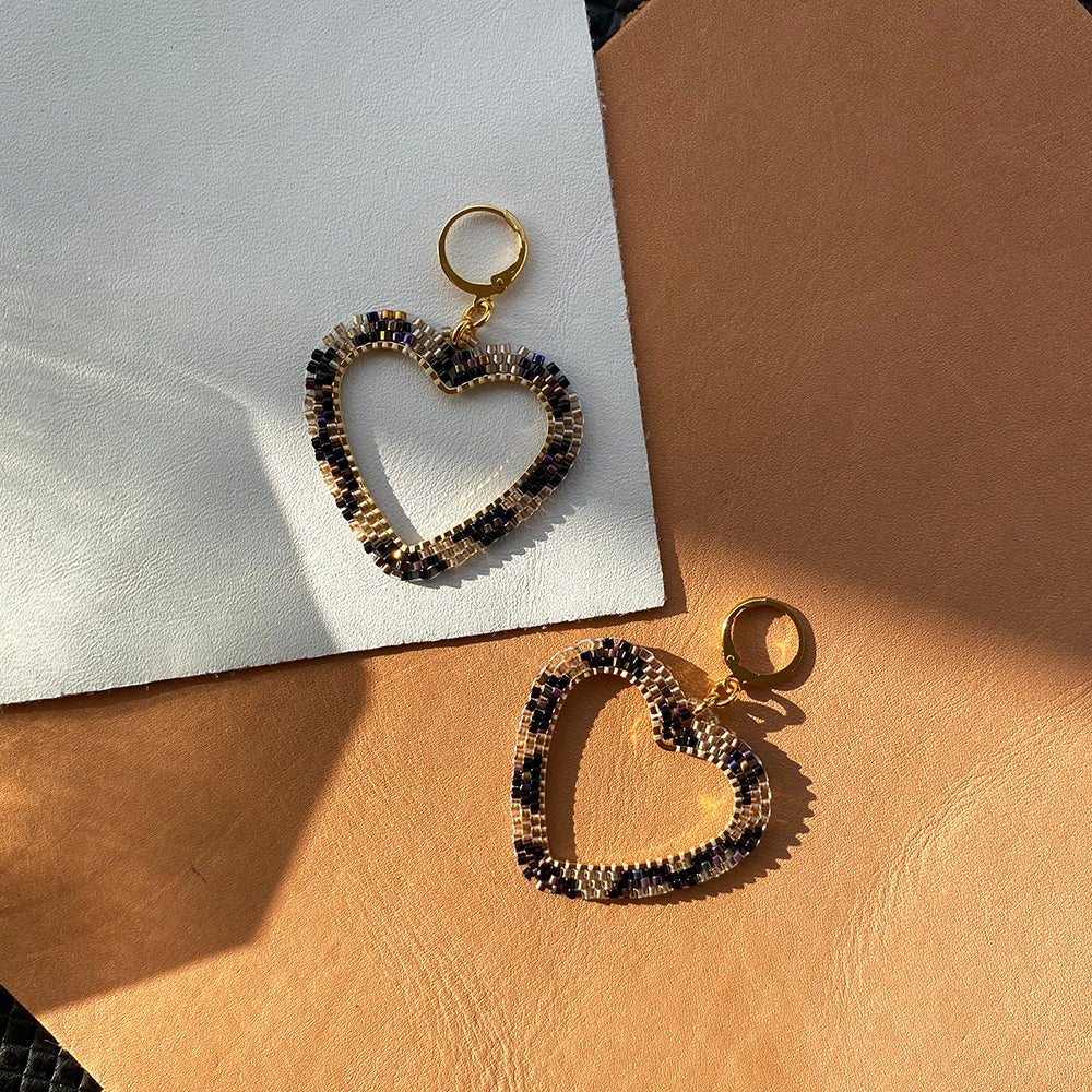 Leopard Heart Hoop Earrings