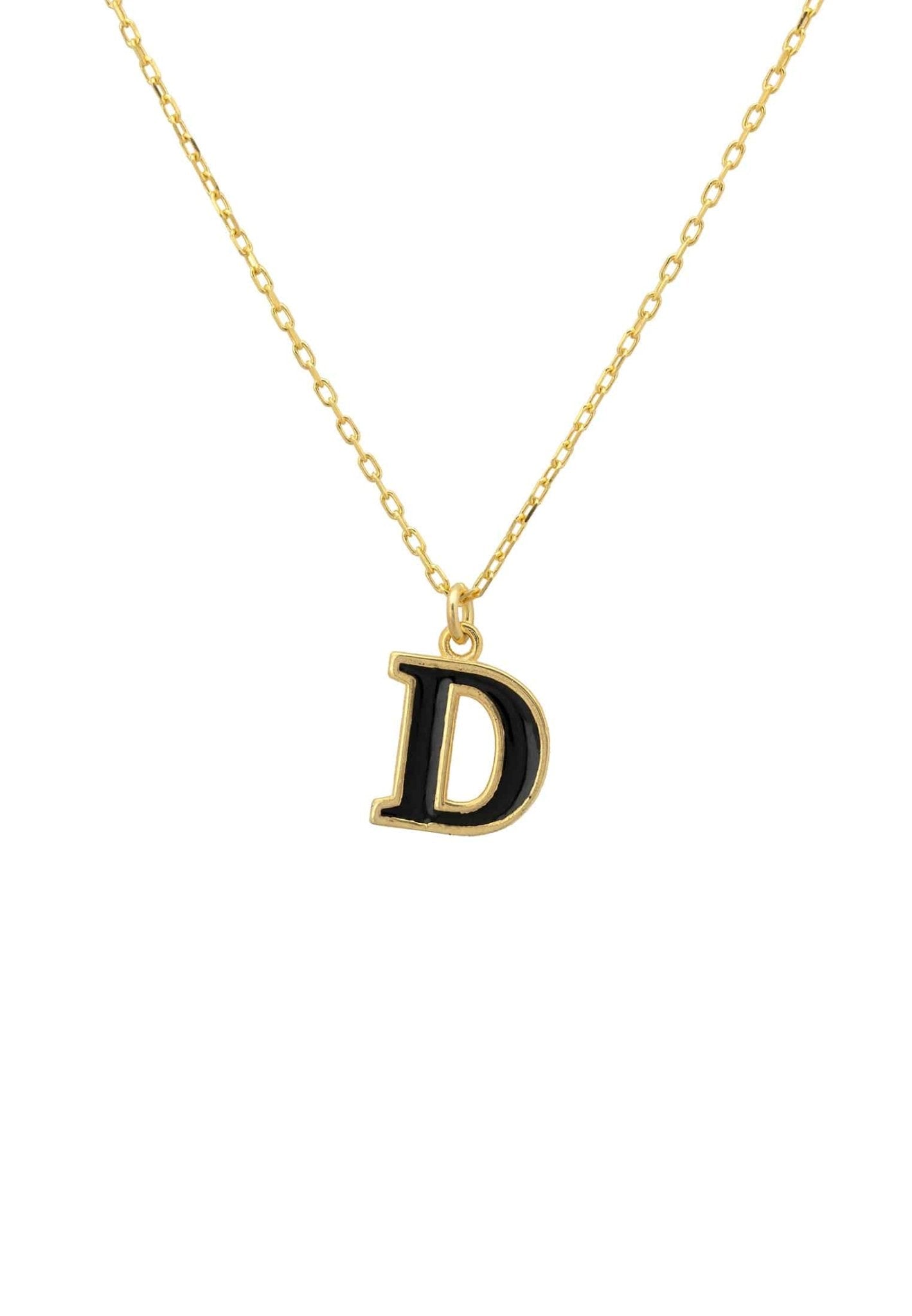 Initial Enamel Necklace Gold D