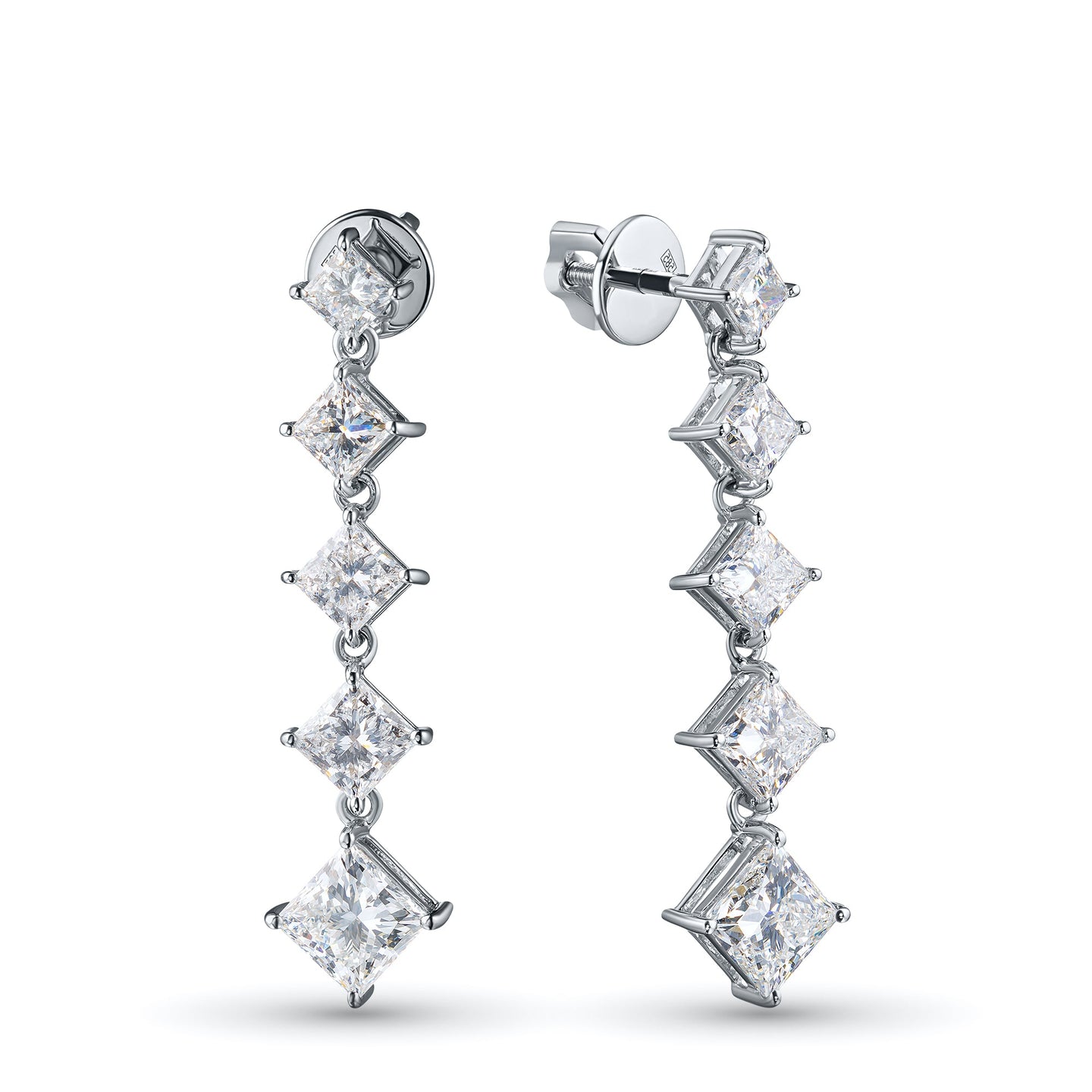 14K White Gold Earring Studs With 10 Princess-Cut Lab-Created Diamonds 5.18 CT.TW