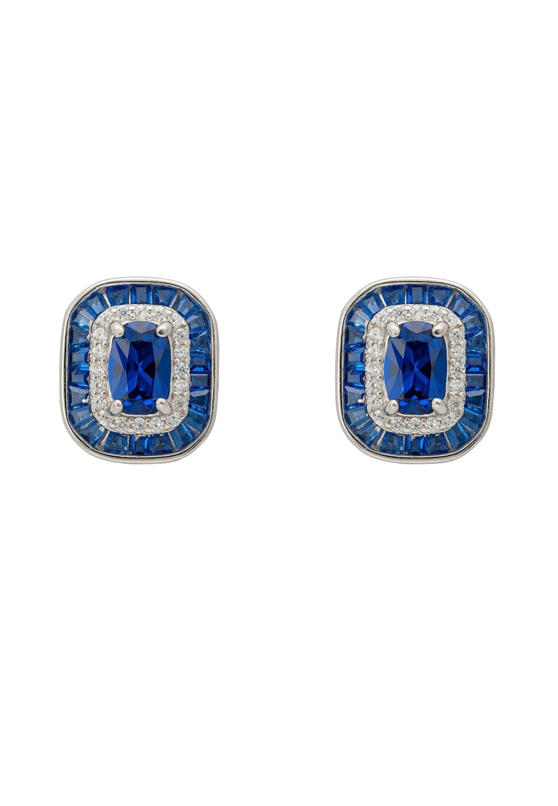 Great Gatsby Stud Earrings Sapphire Silver