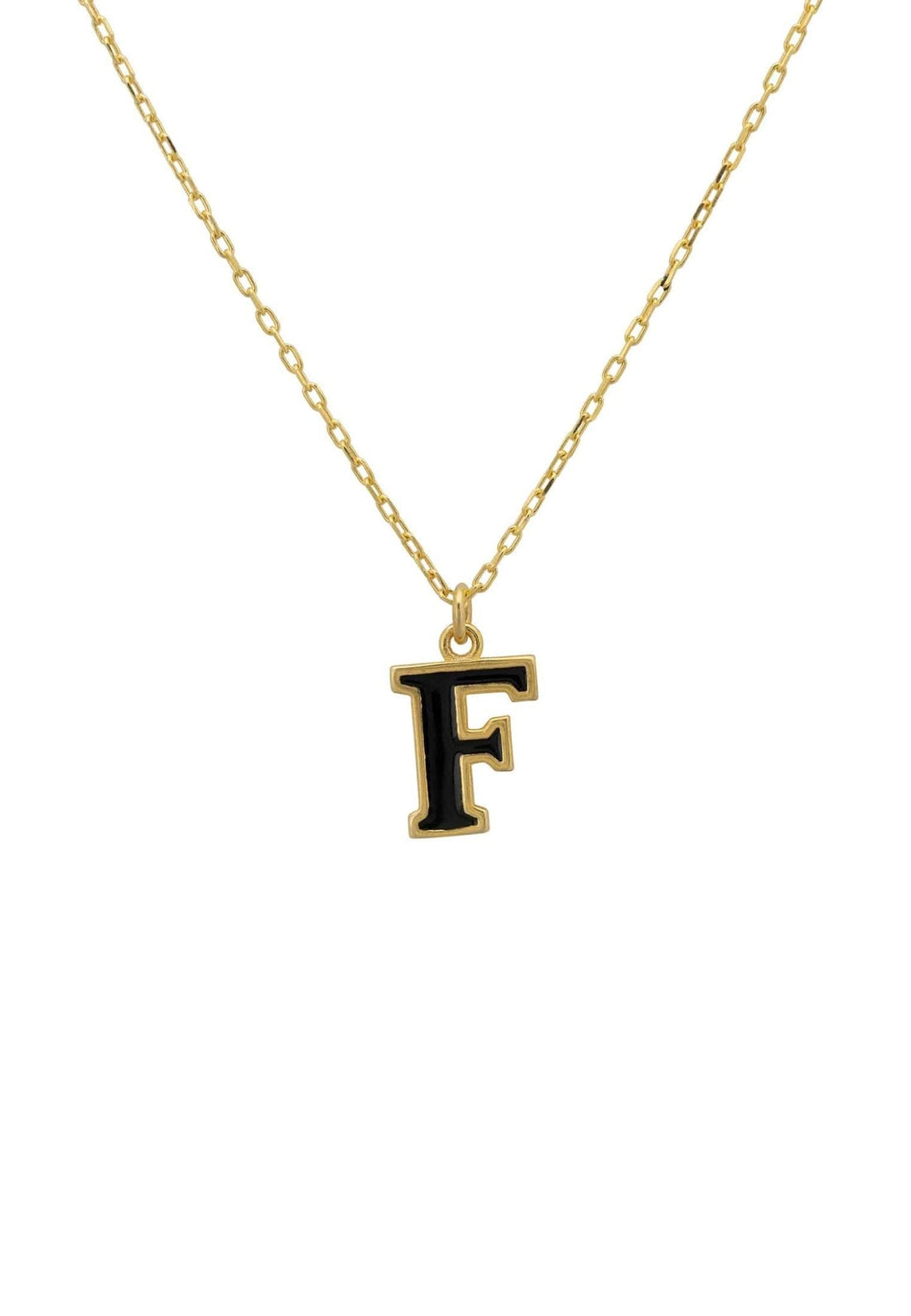 Initial Enamel Necklace Gold F