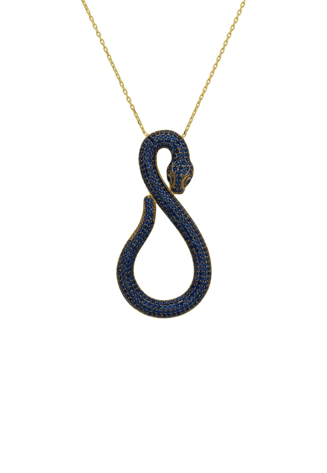 Asp Snake Pendant Necklace Gold Sapphire