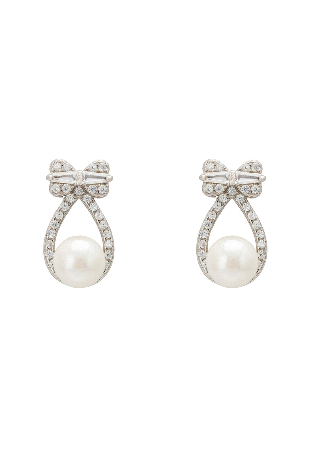 Bows and Pearls Earrings Silver