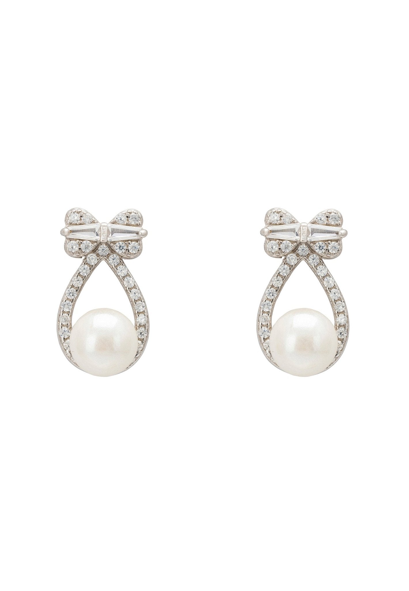 Bows and Pearls Earrings Silver