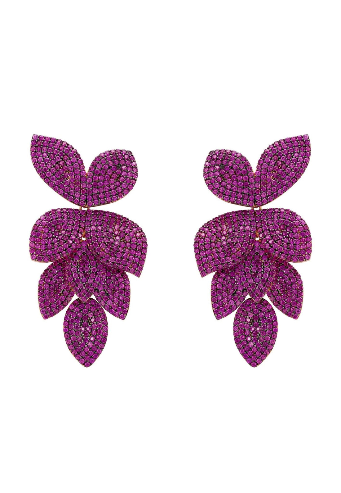 Petal Cascading Flower Earrings Rosegold Ruby Cz