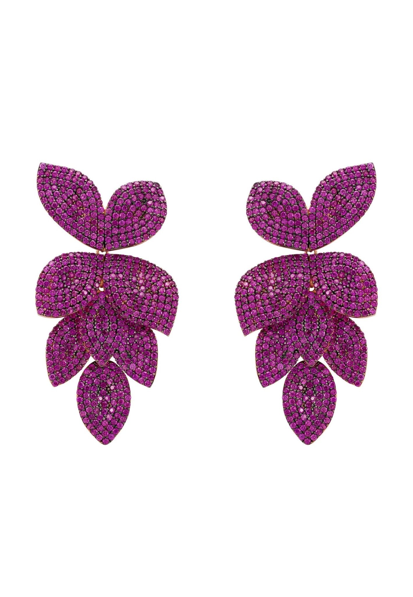 Petal Cascading Flower Earrings Rosegold Ruby Cz