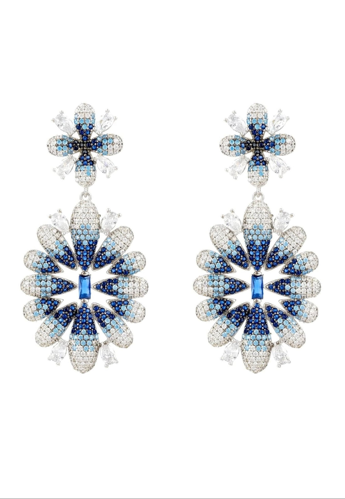 Babylon Ice Blue Gradient Flower Drop Earrings Silver