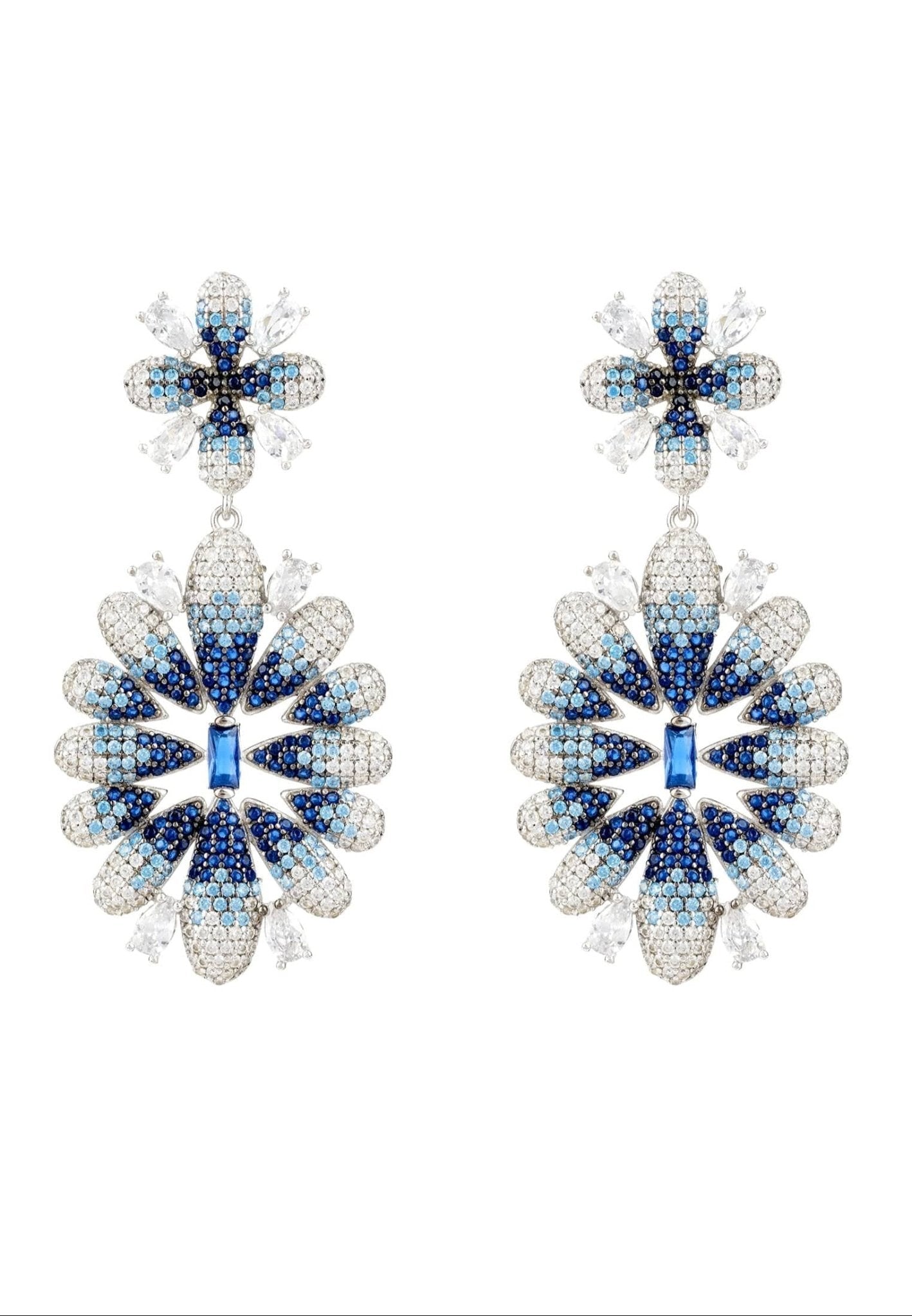 Babylon Ice Blue Gradient Flower Drop Earrings Silver