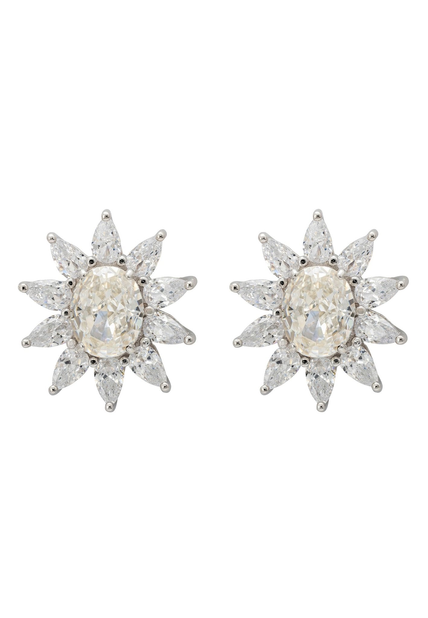 Daisy Gemstone Stud Earrings Moissanite Silver