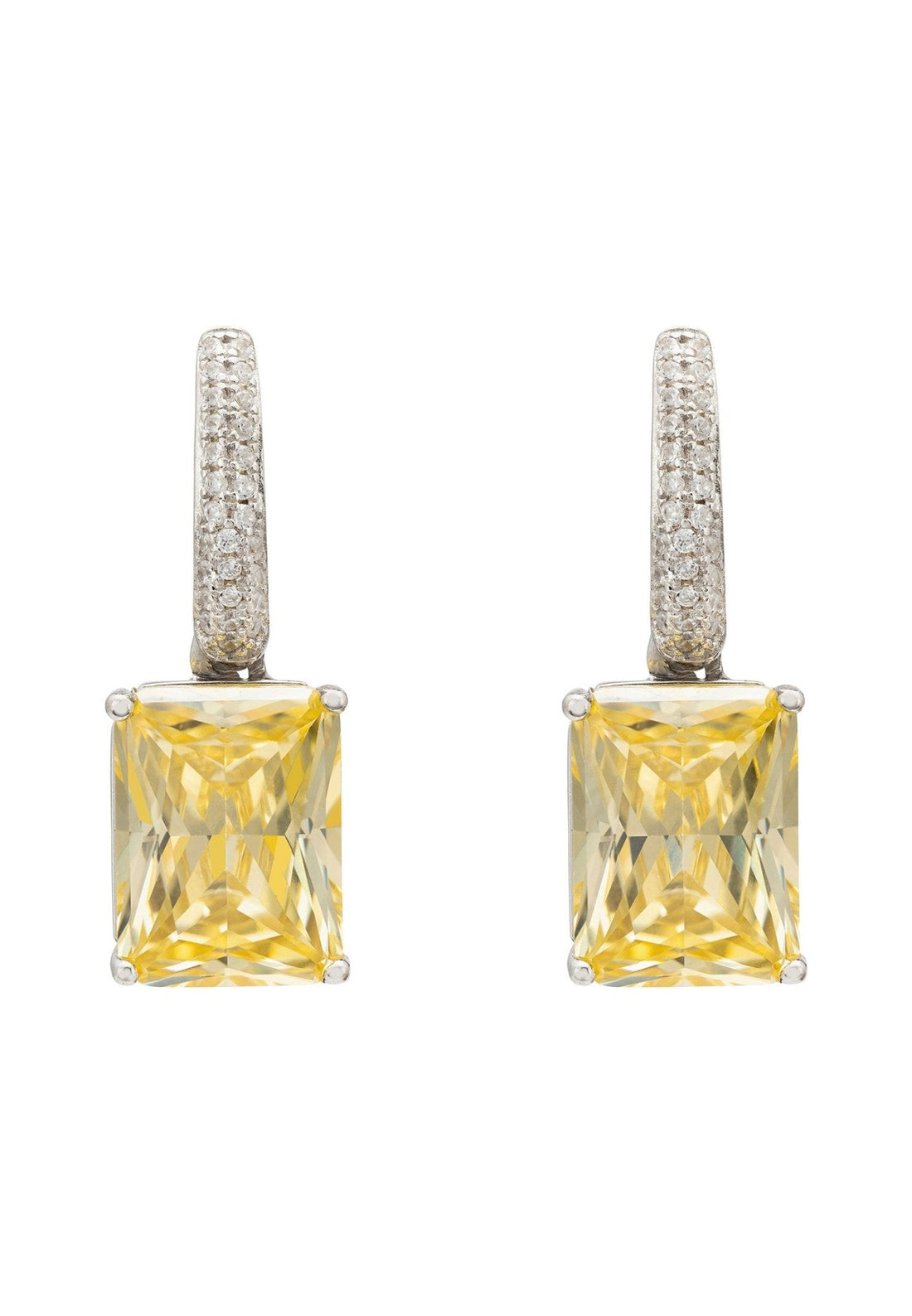 Alexandra Rectangle Drop Earrings Silver Yellow Topaz