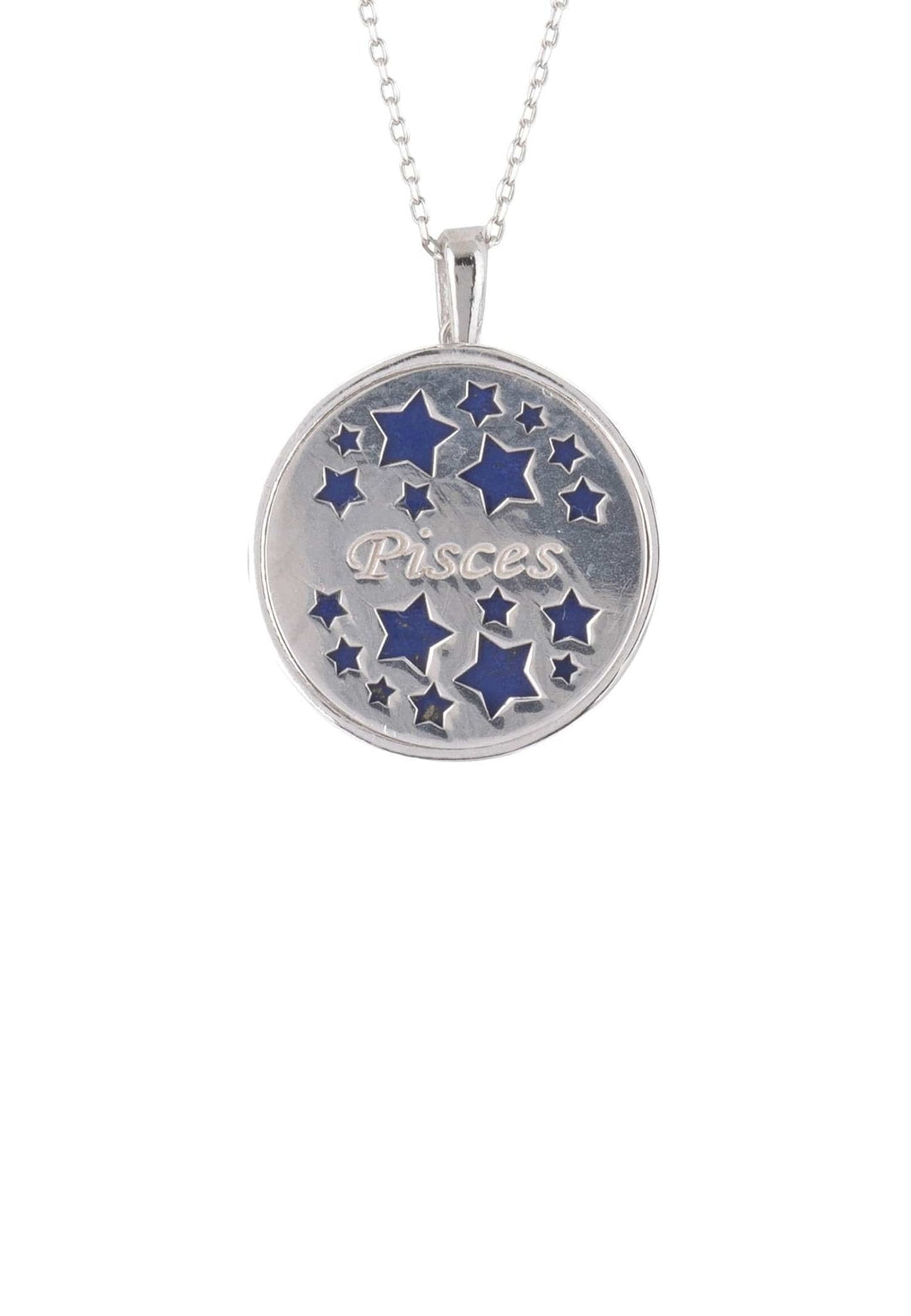 Zodiac Lapis Lazuli Gemstone Star Constellation Pendant Necklace Silver Pisces