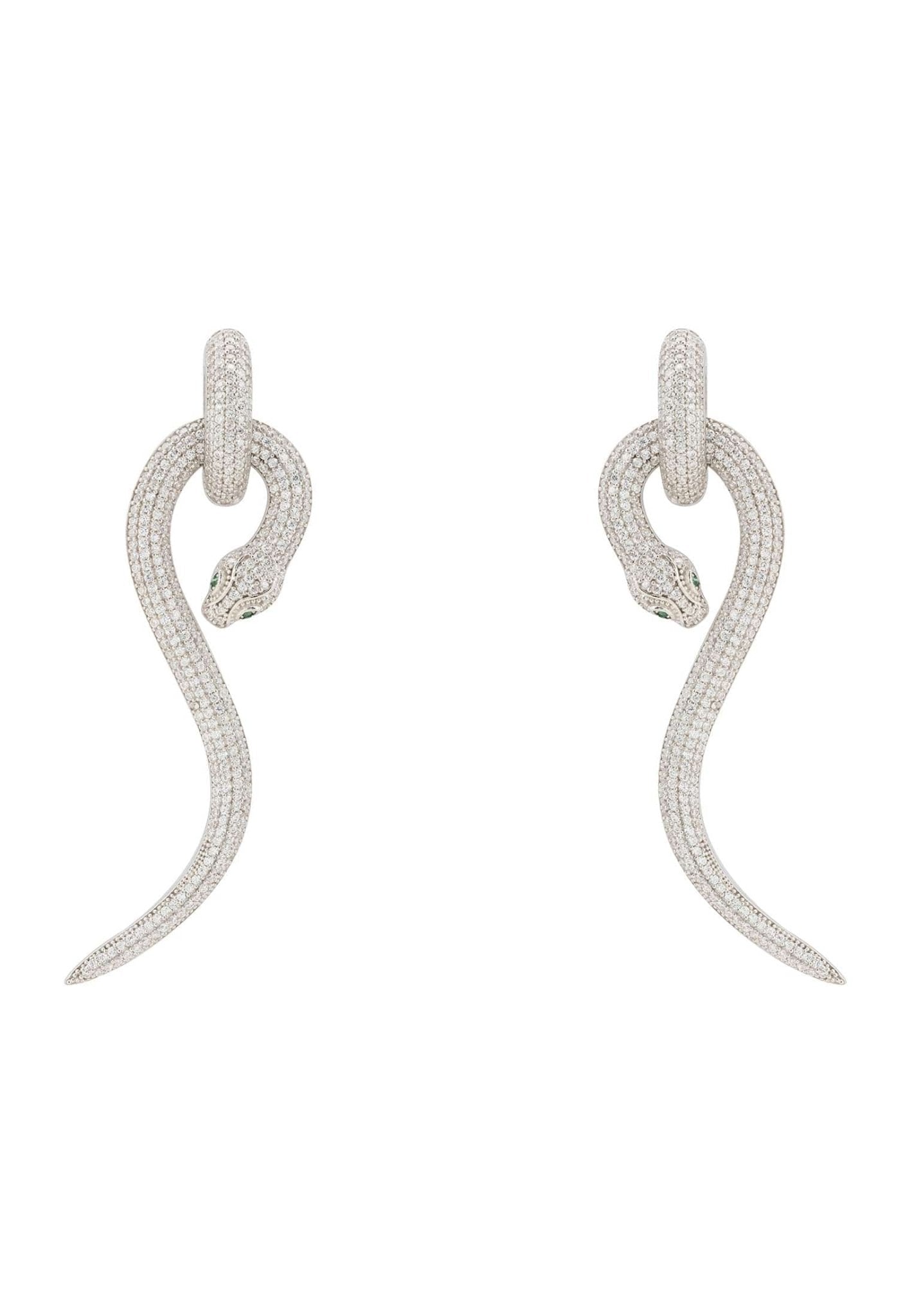 Anaconda Snake Drop Earrings Silver White