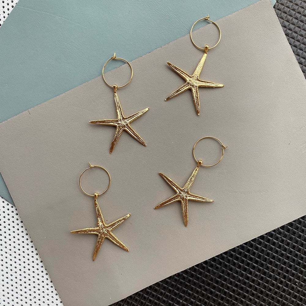 Gold Starfish Hoop Earrings