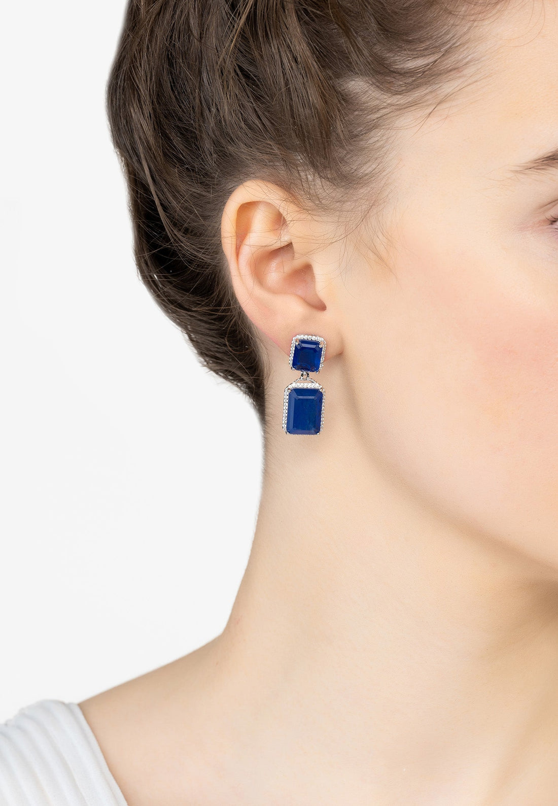 Serenade Rectangle Sapphire Drop Earrings Silver