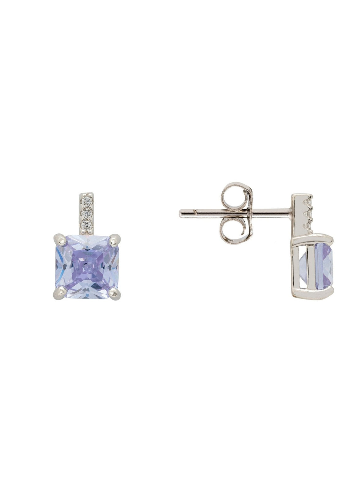 Aria Crystal Stud Earrings Lilac Amethyst Silver