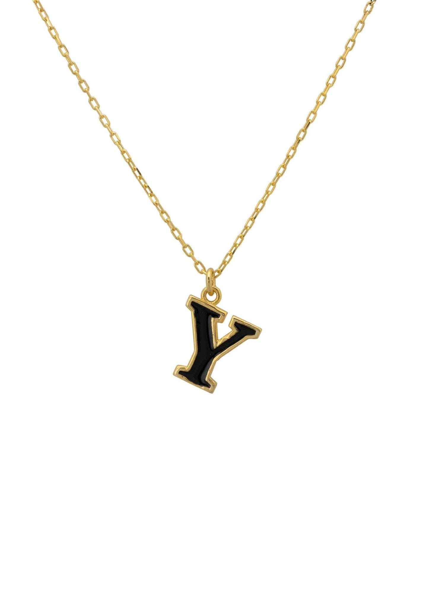 Initial Enamel Necklace Gold Y