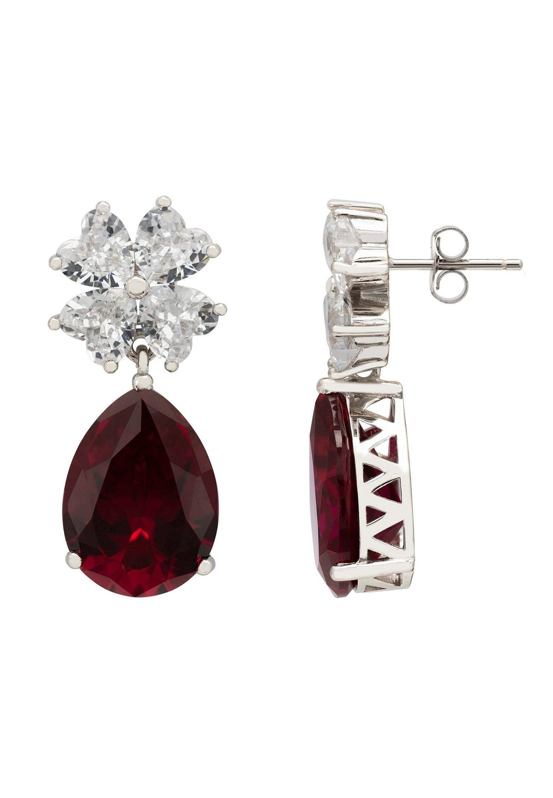 Victoria Teardrop Earrings Silver Ruby