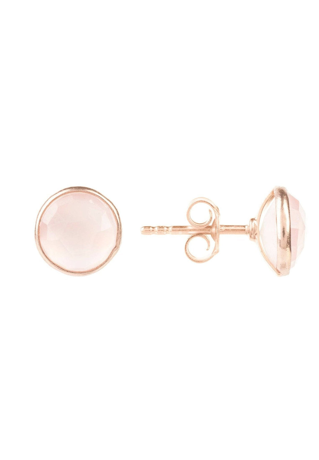 Medium Circle Gemstone Earrings Rosegold Rose Quartz