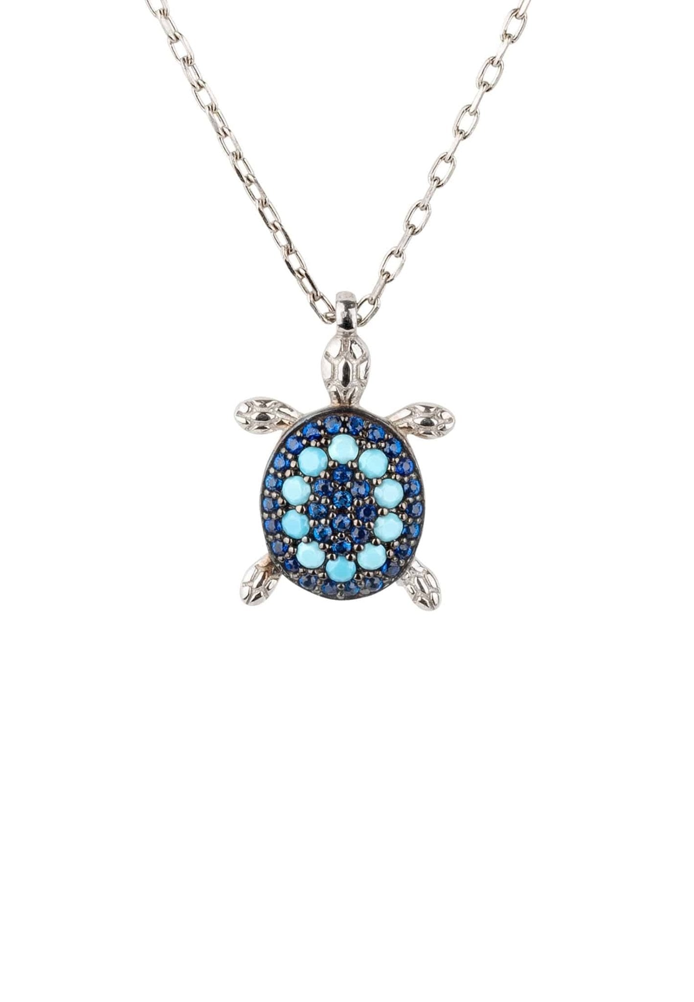 Turtle Turquoise Blue Pendant Necklace Silver