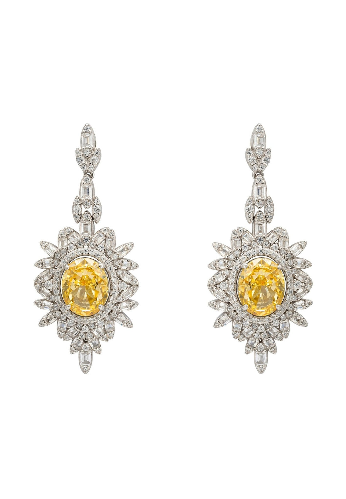 Arabesque Splendor Drop Earrings Yellow Topaz Silver